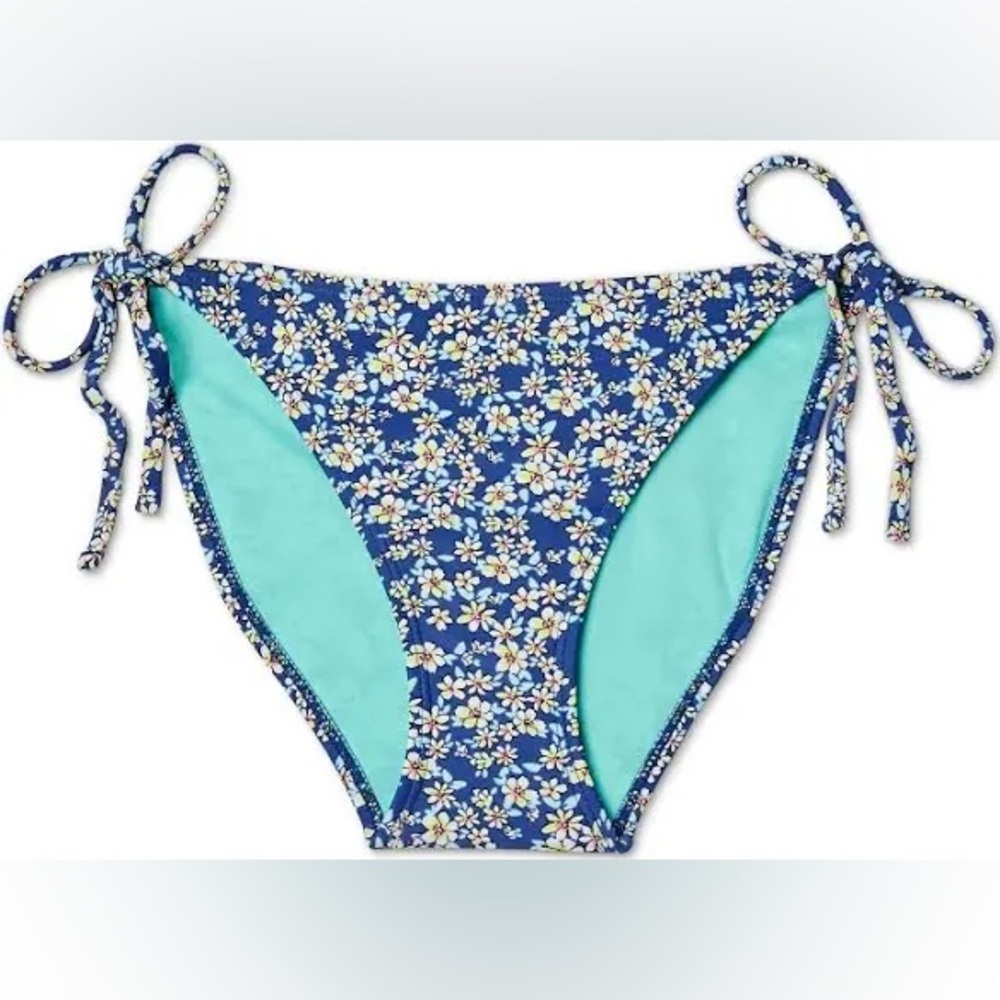 Xhilaration Blue White Floral Hipster String Bikini Bottom XS